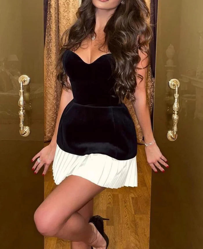 Vestido Veludo - Tomara que caia plissado