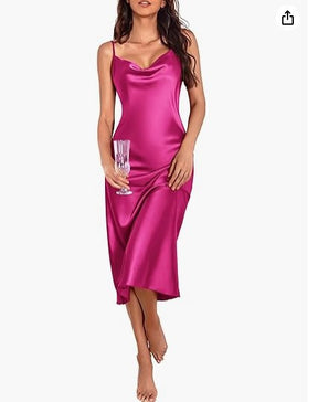 Vestido Saia Midi Seda Cetim  - Lançamento 2025